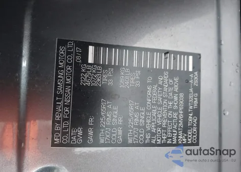 2017 Nissan Rogue Sv z USA, uszkodzony, nr VIN KNMAT2MV6HP619038